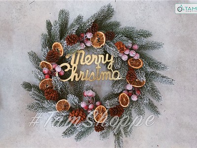 Vòng nguyệt quế lát cam lá chiếc phủ tuyết ĐK60cm X-VNGQ-20-1